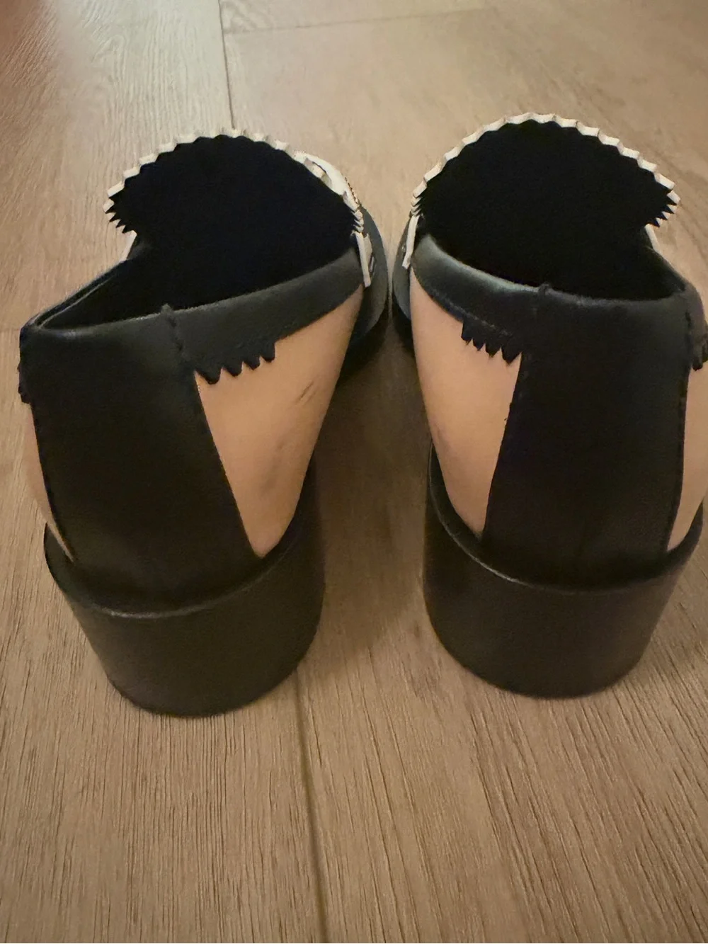 💯 Authentic - CHANEL White and Black Leather Penny Loafers with Tan Accent